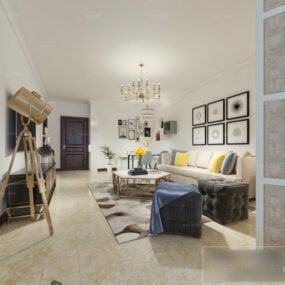 Minimalist Living Room Interior Scene With Furniture 3d model