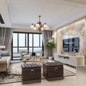European Living Room Interior Scene Marble Wall 3d model