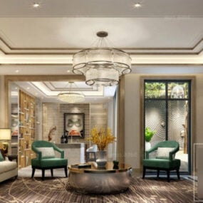 Luxurious Living Room Interior Scene With Chandelier 3d model
