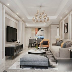 White Tone Lägenhet Vardagsrum Interiör Scen 3d-modell