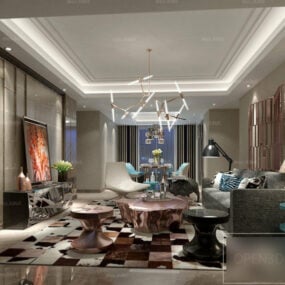 Scena wewnętrzna luksusowego salonu o nowoczesnym designie Model 3D
