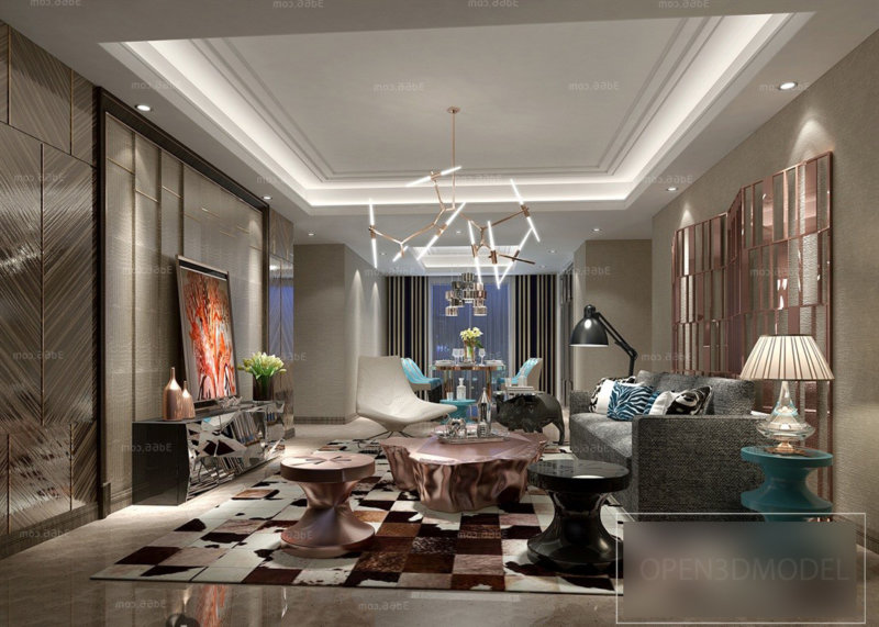 Scena interna del soggiorno di lusso dal design moderno