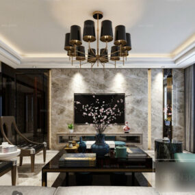 Scène intérieure d'un salon de luxe avec mur en marbre modèle 3D