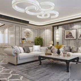 Cena interior da sala de estar europeia estilo luxuoso modelo 3D