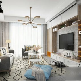 Modelo 3D da cena interior da sala de estar de apartamento pequeno