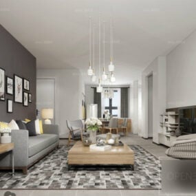 Nordic Interior Scene Living Room 3d model