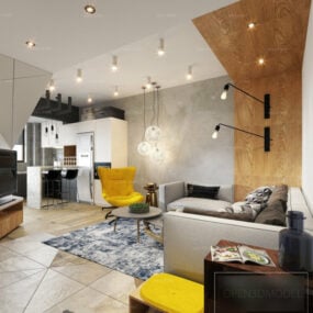 Scandinavian Interior Scene Living Room 3d model