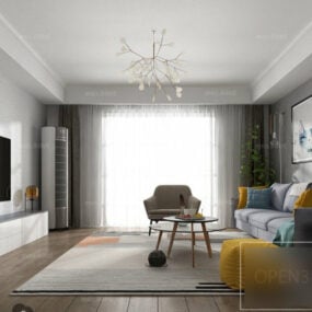 Mô hình nội thất phòng khách Bắc Âu 3d