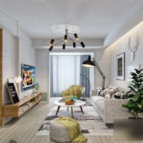 Apartment Interior Scene Living Room Nordic Style 3d model