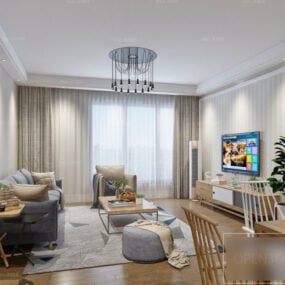 Adegan Interior Apartemen Nordik Model 3d Ruang Tamu