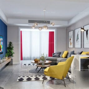 Samtida vardagsrum lägenhet interiör scen 3d-modell