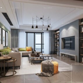 Modern Living Room Interior Scene With Pendant Lamp 3d model