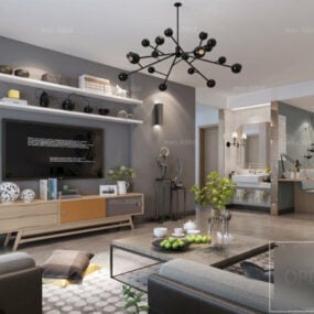 Interior Scene Scandinavian Living Room Grey Wall 3d model