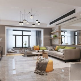 Скандинавська квартира Мармуровий інтер'єр вітальні 3d модель
