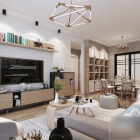 Vnitřní scéna rodinného obývacího pokoje dřevěná podlaha 3d model