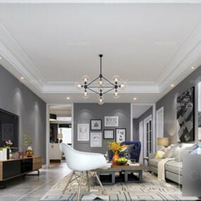 Grau bemalte Wohnzimmer-Innenszene im nordischen Stil, 3D-Modell