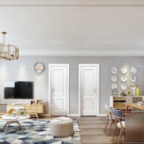 3D модель интерьера гостиной в современном стиле с скандинавской мебелью