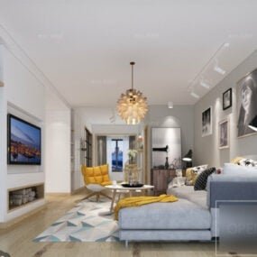 Interior Scene Nordic Living Room Full Set 3d model