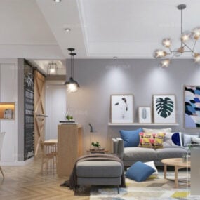 Nordic Interior Scene Living Room Full Assets 3d-modell