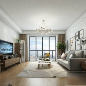 Dřevěná podlaha Nordic Living Room Interior Scene 3D model