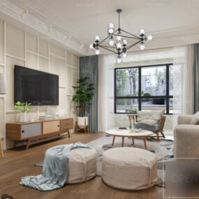 Interior Scene Of Modern Living Room Wood Floor 3d model