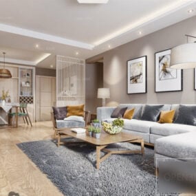 Skandinávský interiér scéna obývacího pokoje 3d model