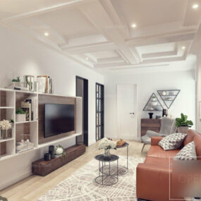 Cena interior minimalista da sala de estar modelo 3D