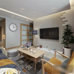 Wohnzimmer-Innenszene im nordischen Stil, 3D-Modell