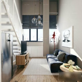 Sala de estar com sofá estilo nórdico cena interior modelo 3D