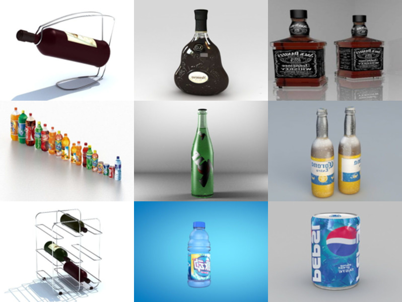 10 Drinkflessen Gratis 3D-modellencollectie - Week 2020-46