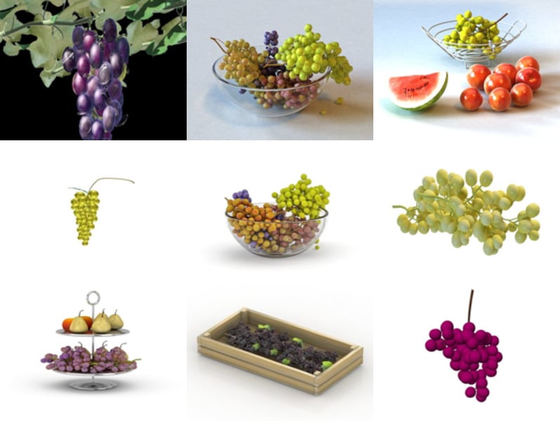 Colección de 10 modelos de fruta de uva en 3D