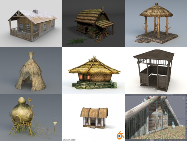 10 Hut Buildings Gratis 3D-modeller