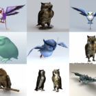 Collection de 10 modèles 3D d'animaux Owl Bird
