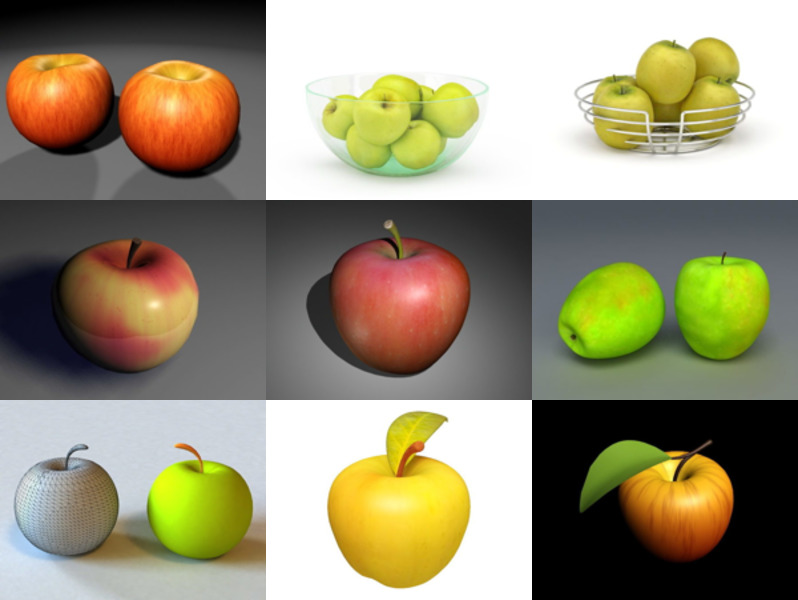 12 Apple Fruit 3D-modeller - Vecka 2020-45