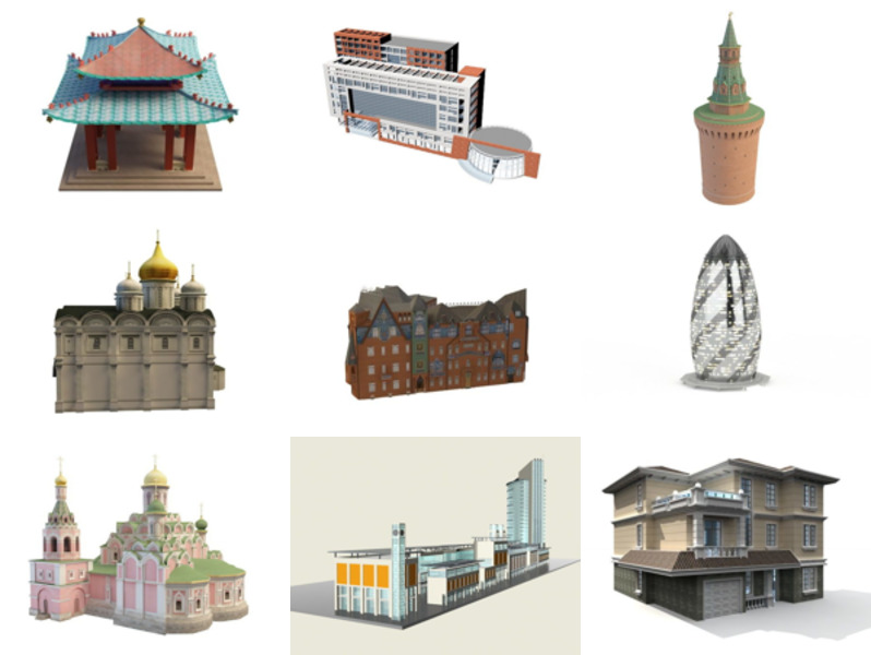 12 Arkitekturbyggnader gratis 3D-modeller-samling - Vecka 2020-46