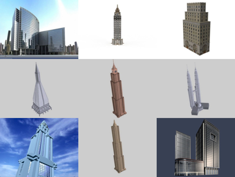 12 Skyscraper Tower gratis 3D-modellsamling