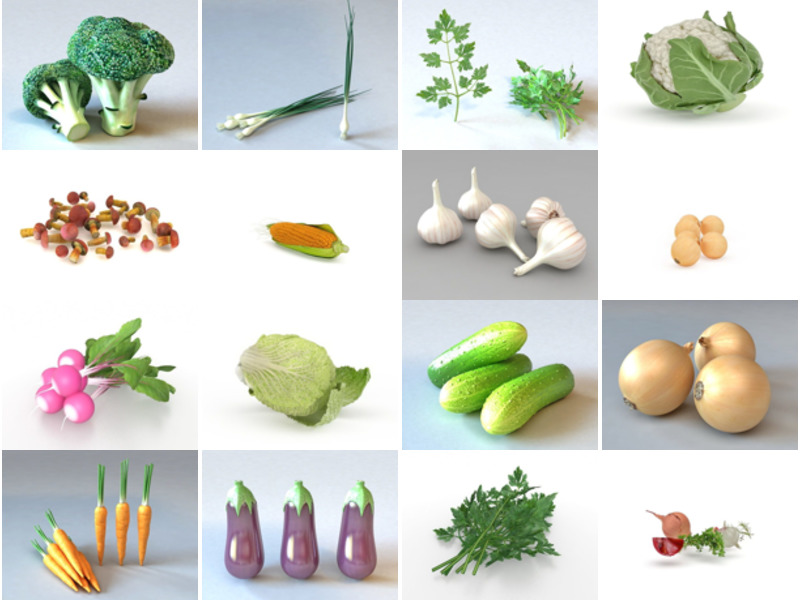 20 realistiske grøntsagsfri 3D-modeller