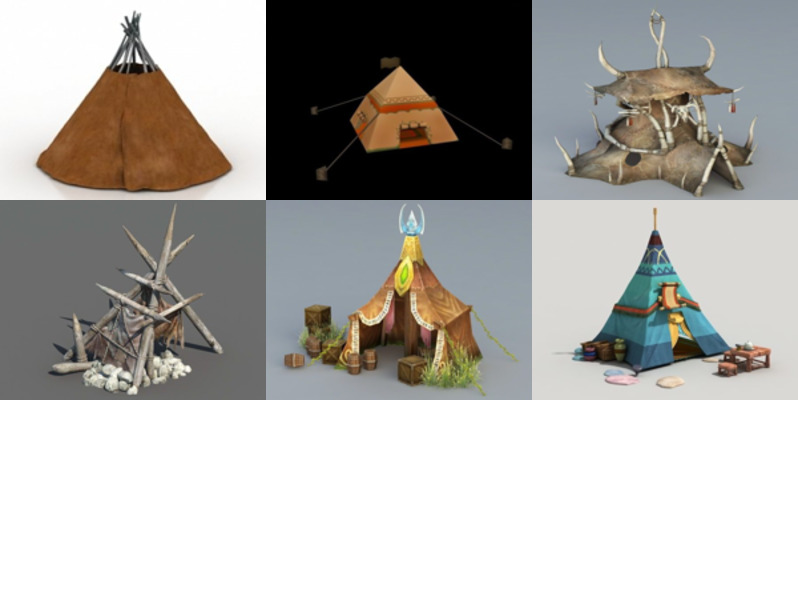 6 infödda tält gratis samling av 3D-modeller