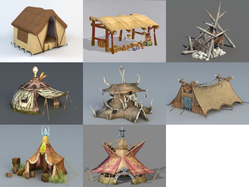 8 namiotów kreskówek Bezpłatna kolekcja modeli 3D
