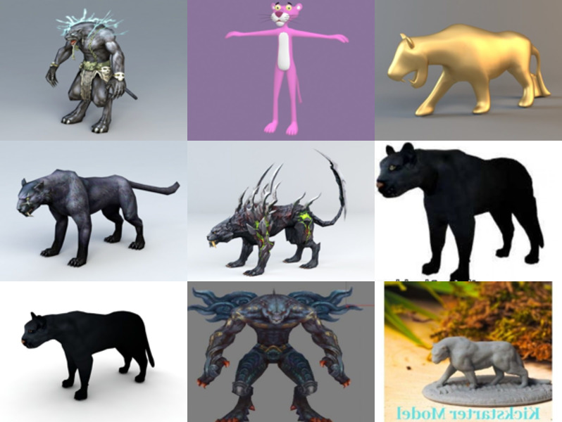 9 パンサー動物 3D モデル コレクション