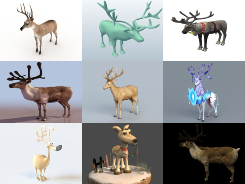 9 Reindeer Free 3D Models Collection