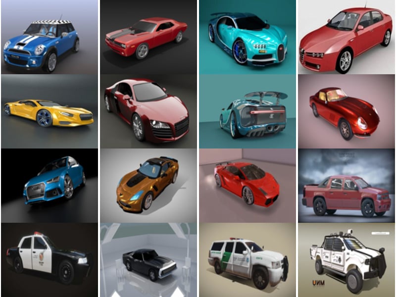 Top 20 van hoge kwaliteit Blender Autovrije 3D-modellen: sedan, SUV, sportwagen in realistische stijl