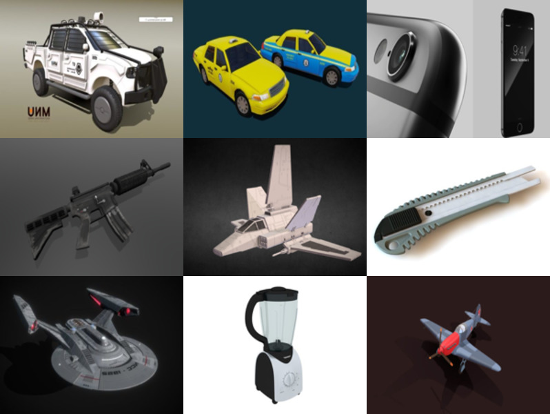 10 חינם Blender דגמי תלת מימד: אייפון, רכב, חללית, כלי טיס