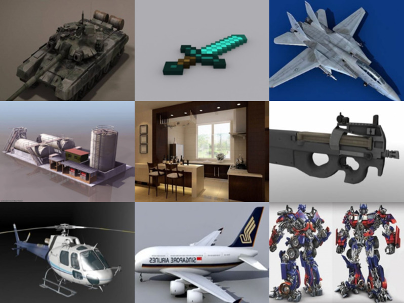 Top 10 Free 3ds Max 3D Models Week 49: Gun, Tank, Interior, Helicopter, Aircraft, Robot, BMW