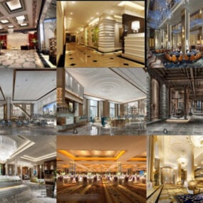 ฉากภายในอาคาร 10 อาคารคุณภาพสูงฟรี 3ds Max รุ่น: Hotel Hall, Hallway, Showroom Hall, Reception Hall, Wedding Hall, Office Building Hall