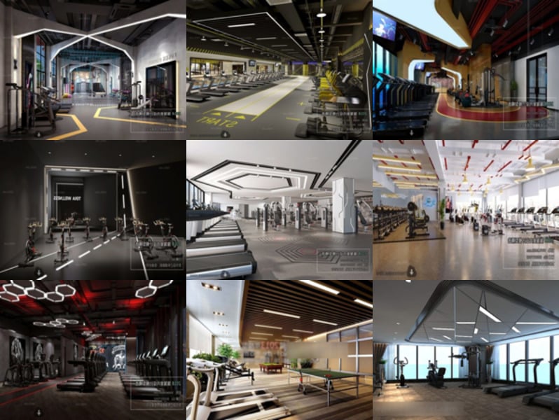 10 Innenszene des Fitnessstudios kostenlos 3ds Max Modelle: Sport Center, Club, Fitnessbereich Design
