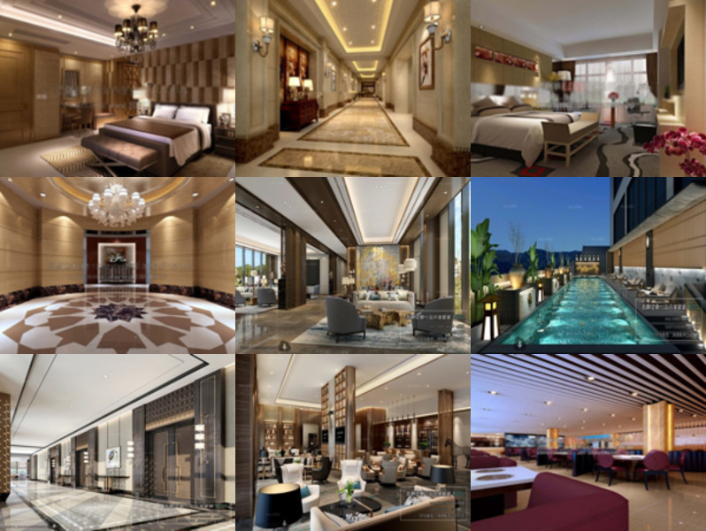 10 Gratis hotellinteriörscen 3ds Max Filer: Sovrum, Restaurang, Lobby, Reception, Pool, Lounge, Toalett