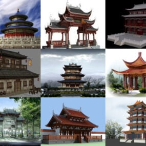 10 Model 3D Percuma Bangunan Senibina Cina Kuno: Kuil, Pagoda, Rumah, Gerbang, Pavilion