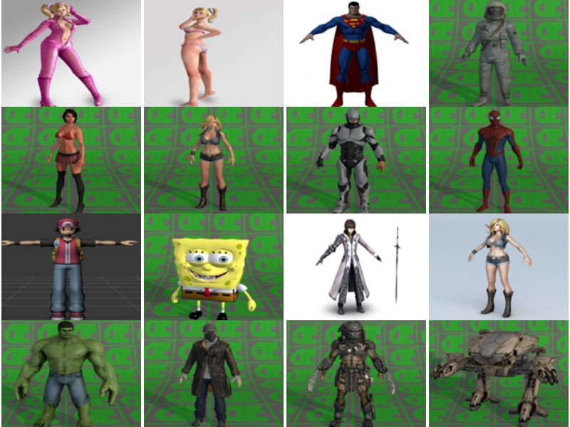 Top 20 grátis Collada Modelos 3D de personagens: Garota, Robocop, Homem-Aranha, Hulk, Predador, Godzilla ...