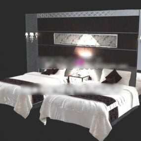 Dormitorio con cama individual Muebles de hotel modelo 3d